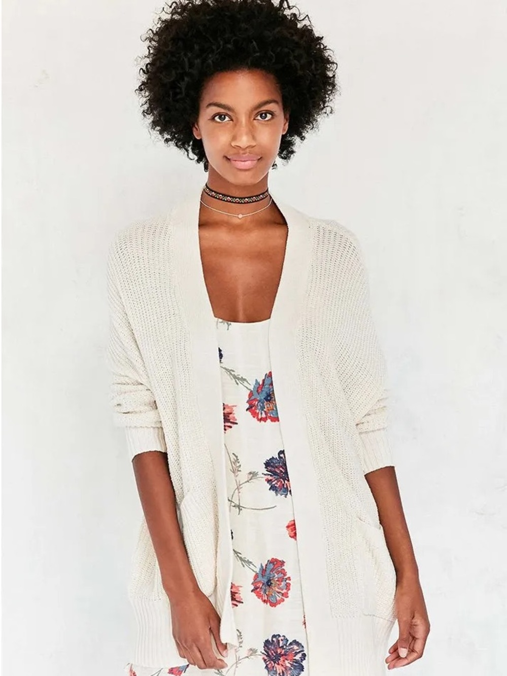 BDG Parker Oversized Open-Front Cream Knit Cardigan